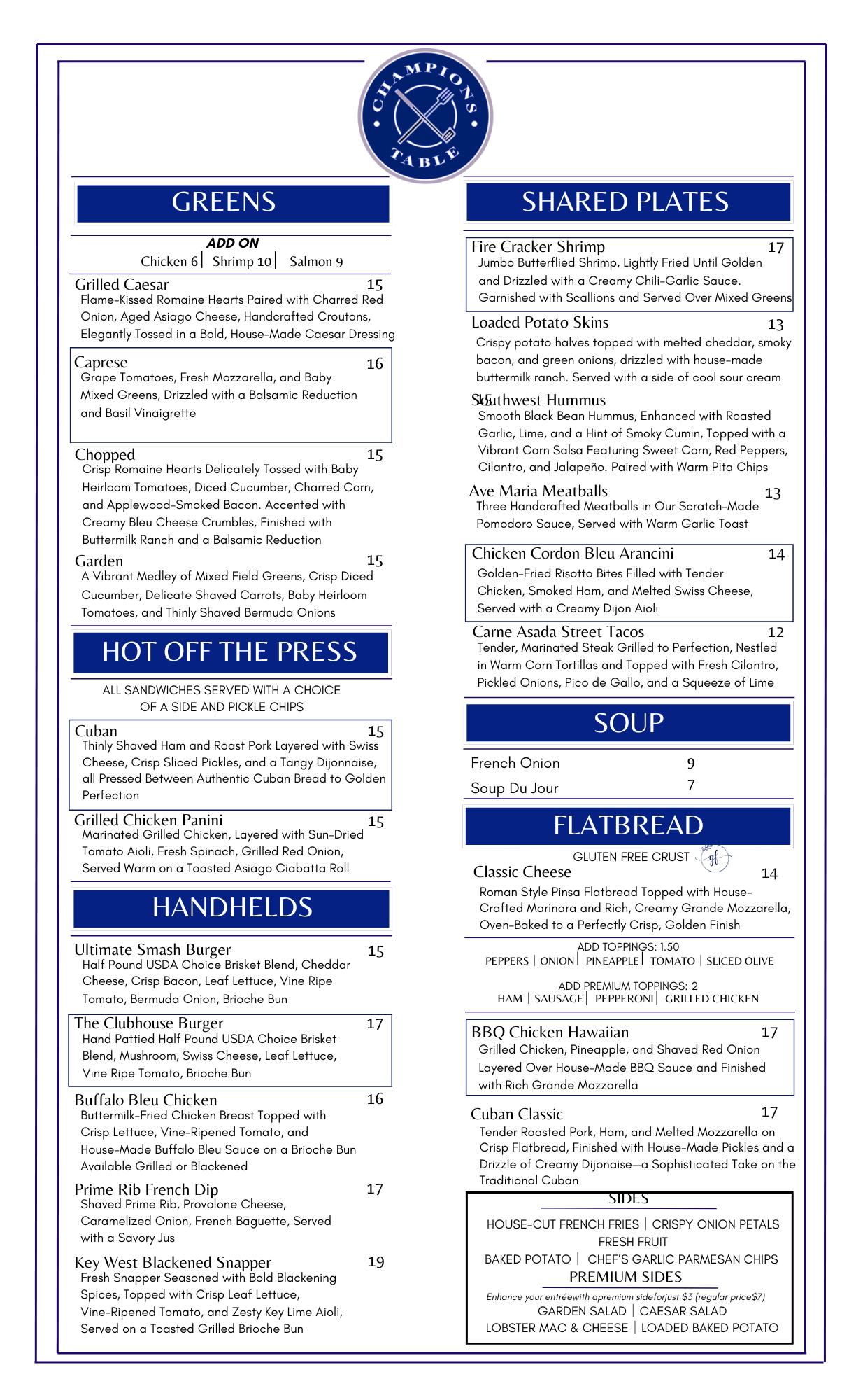 Champions Table Winter Menu